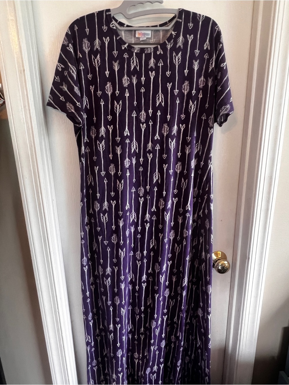 LuLaRoe Purple Maria Maxi Dress with White Arrow Print